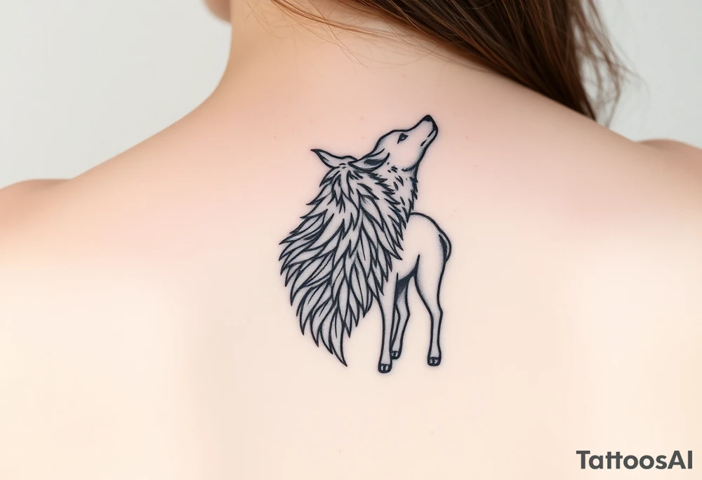 Wolf and sheep as one hybrid 
animal tattoo idea