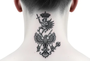 St. George slaying the dragon (hugely common in Russian Orthodox art)
Russian imperial crown above the eagle
Crossed swords or a Russian sabre
The Kremlin or St. Basil's Cathedral scene tattoo idea