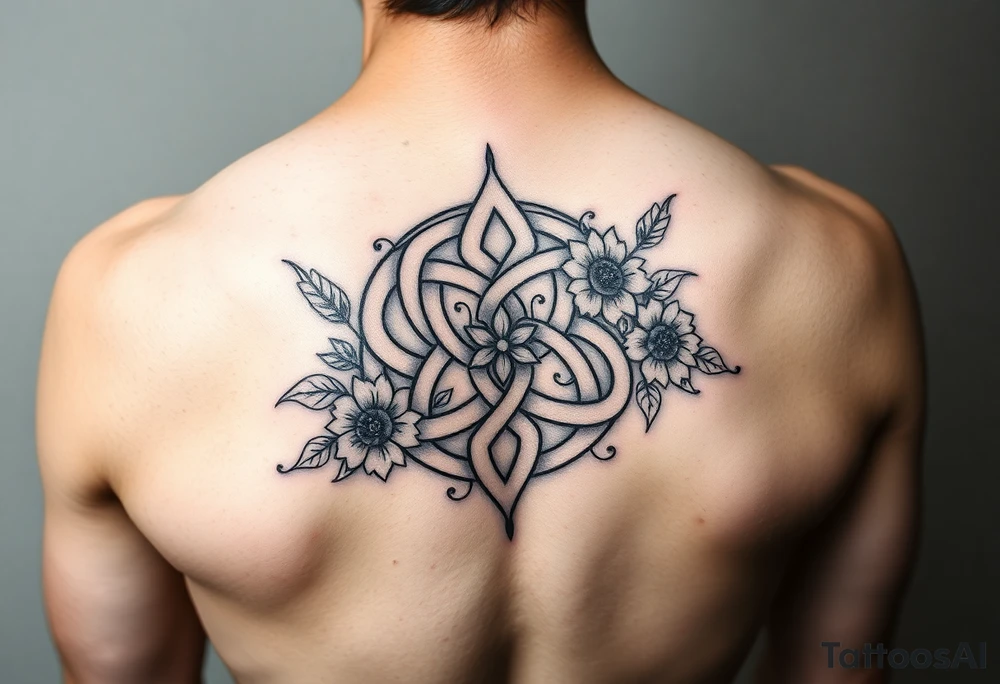 Celtic wolf knot with flowers tattoo idea