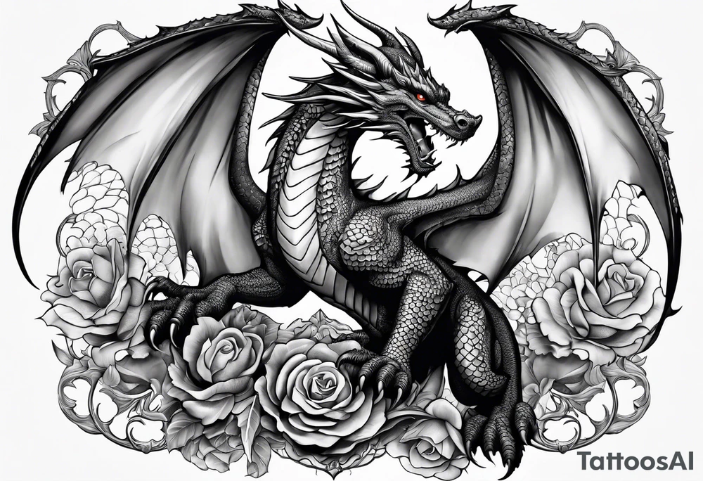 Family of five dragons, Mother with wings spread tattoo idea