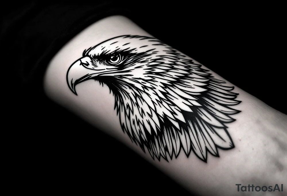 A simple yet elegant black line-art eagle, with sharp and clean strokes, giving it a modern and sleek tattoo look. tattoo idea