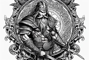 Side profile 
 of Celtic warrior with weapons unsheathed tattoo idea