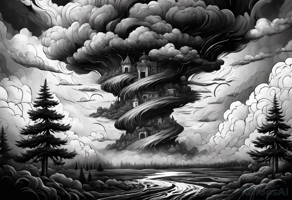 Clouds darkness hard core tornado downpour tattoo idea