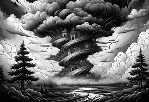 Clouds darkness hard core tornado downpour tattoo idea