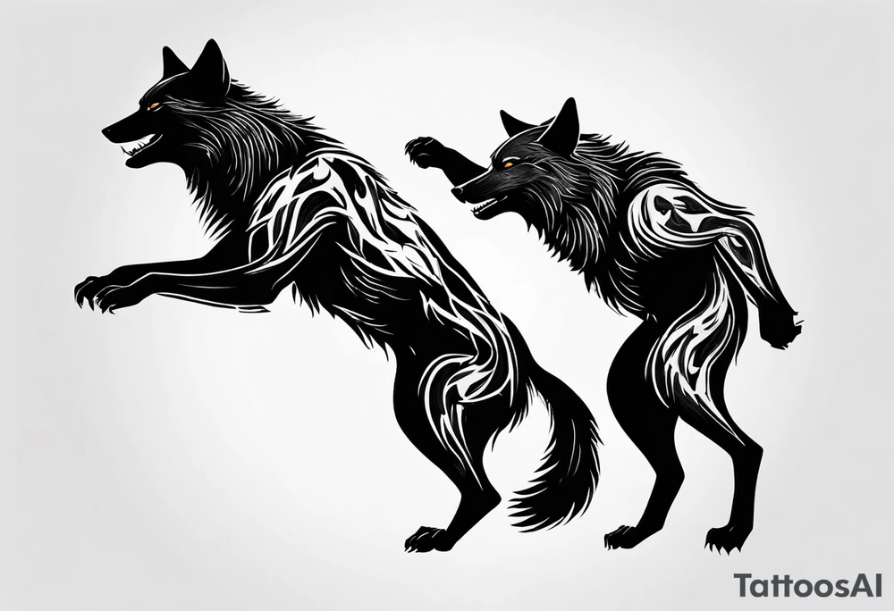two black wolves dancing on their hind legs. they should be facing each other and obviously dancing tattoo idea