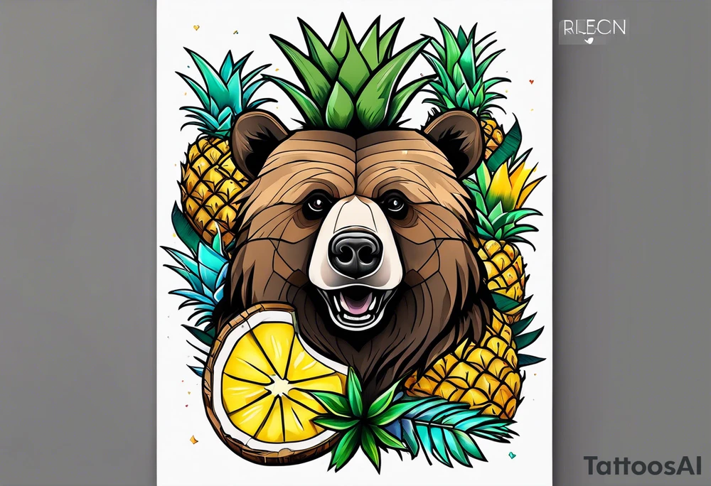 Bear loves pineapples and coconuts tattoo idea