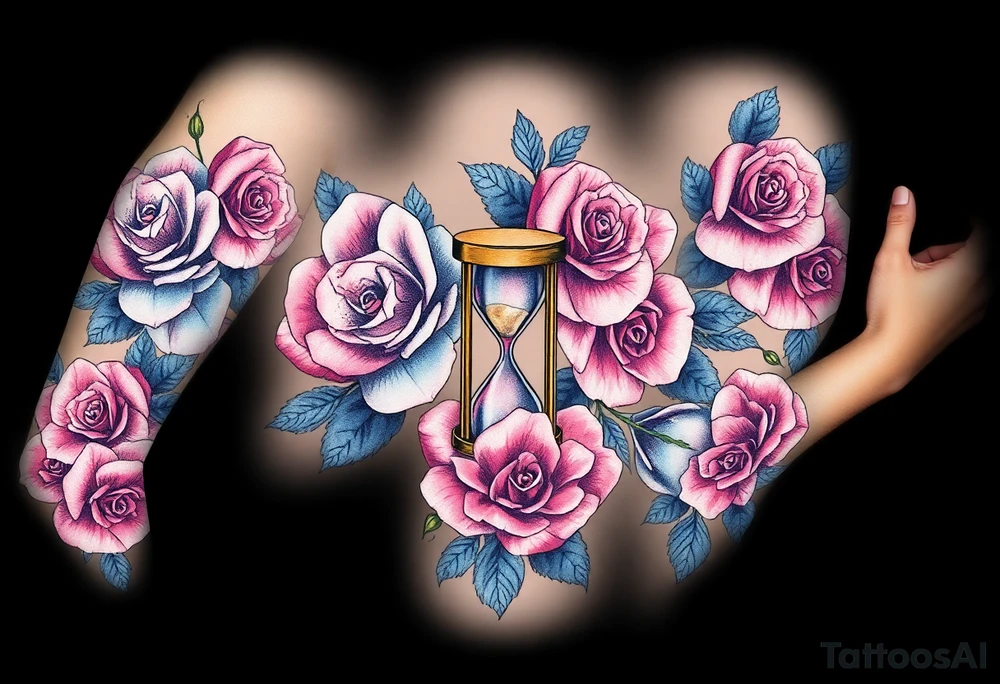 Roses with hour glass tattoo idea