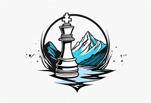 chess queen piece contour with mountain river flowing out of it tattoo idea