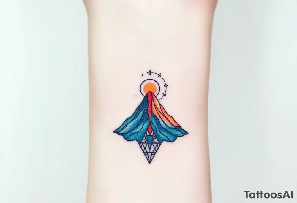 Geometric Volcano incorporating Capricornus constellation tattoo idea