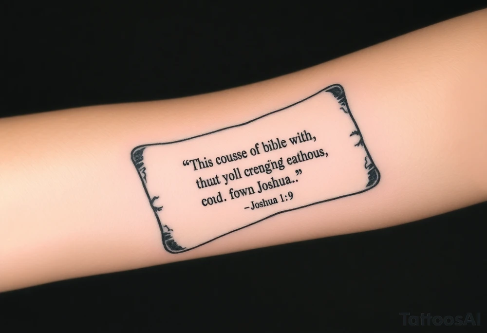 A scroll going down with the Bible verse Joshua 1 9 form the niv Version tattoo idea