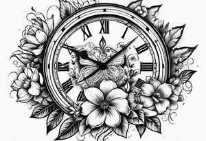 Flowers and clock tattoo idea