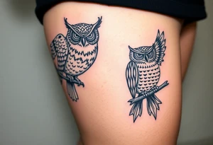 Celtic work and owls tattoo idea