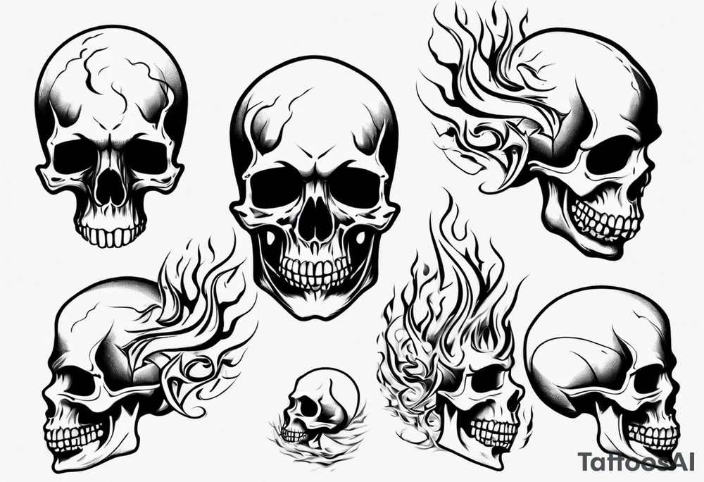 Skull from side with flames tattoo idea
