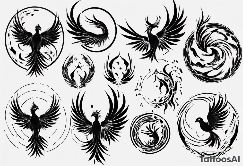 Phoenix rising blending in circles tattoo idea
