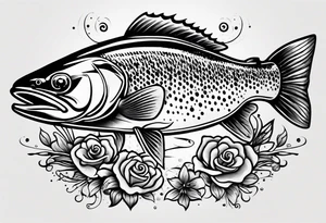 A small tattoo featuring a lovestruck trout as the main theme, drawn without lines, using only color combinations. tattoo idea
