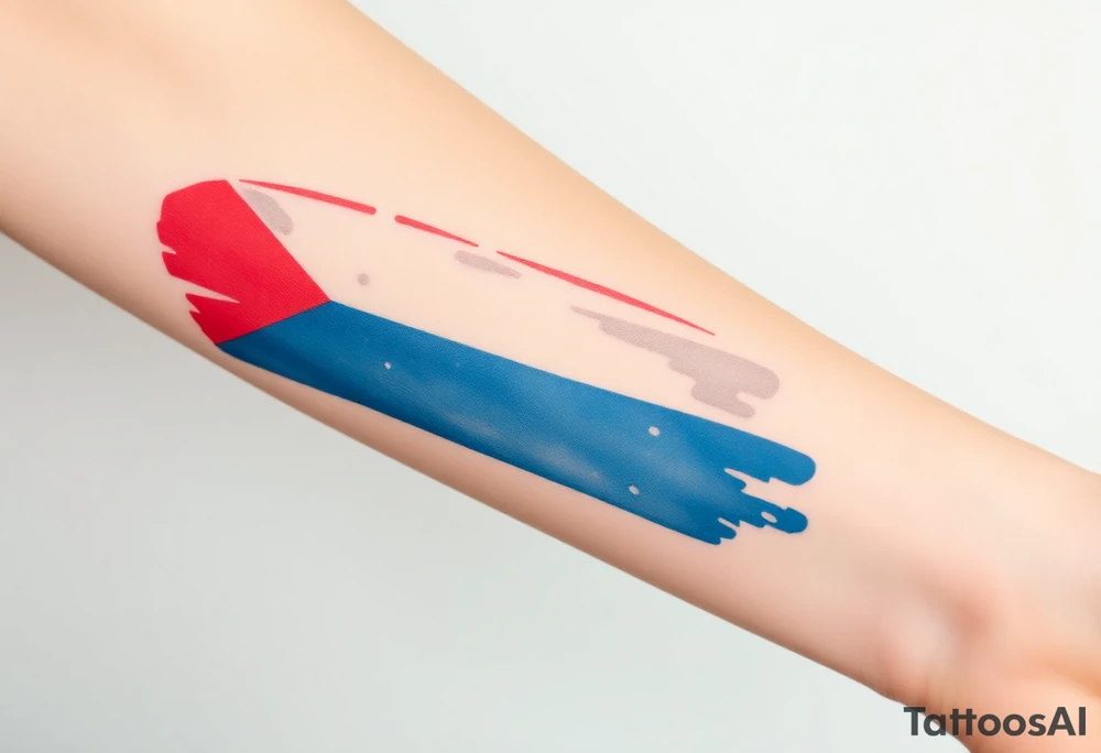 A stylized Czech flag in brushstroke style, with a hand-painted aesthetic and dynamic motion tattoo idea
