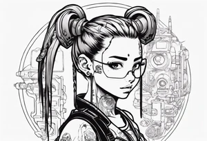 Cute cyberpunk girl with ponytail tattoo idea