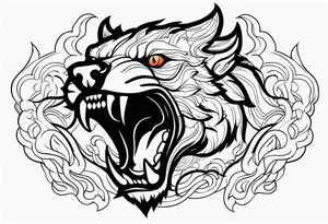 shadow beast with mouth open and smoke coming out tattoo idea