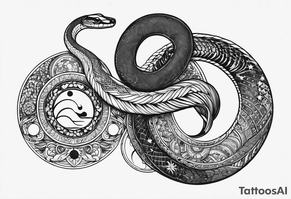 Fine line snake with moon phases tattoo idea