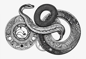 Fine line snake with moon phases tattoo idea