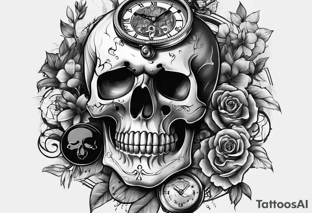 Skull with watch tattoo idea