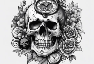Skull with watch tattoo idea