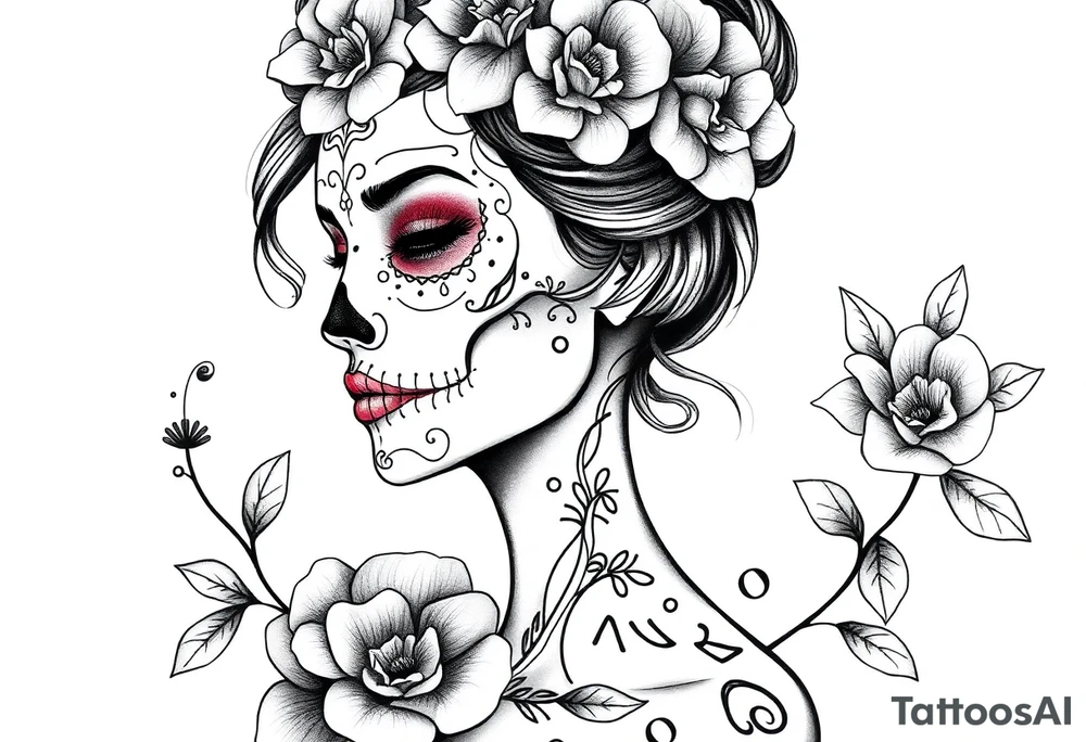 Beautiful woman sugar skull tattoo idea