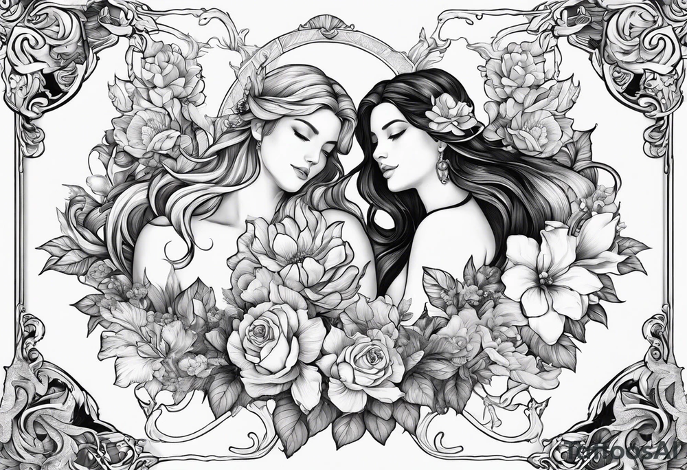 Twins, Pisces, aquarius, Capricorn, flowers tattoo idea