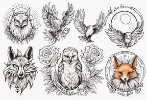 Fuchs und Eule unter der Sonne mit dem Schriftzug Sapere Aude tattoo idea