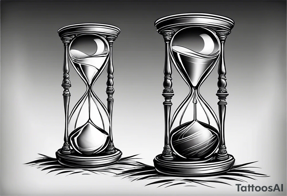 Hour glass with sand and skelaton tattoo idea
