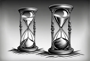 Hour glass with sand and skelaton tattoo idea