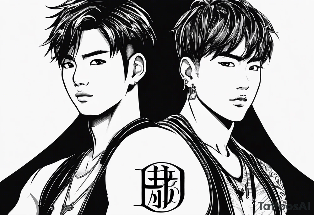 We have 2 boys, one named Parker and the other named Paxtyn. They are both energetic and active. Father is Filipino and mother is Korean. Please create a tattoo using the letters of their name using the English alphabet or Korean characters tattoo idea