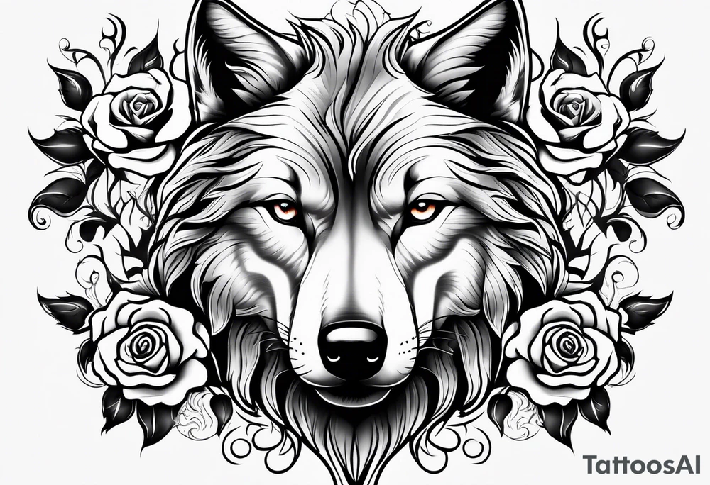 Rose with flames out of the top morphing into a wolf tattoo idea