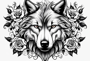 Rose with flames out of the top morphing into a wolf tattoo idea