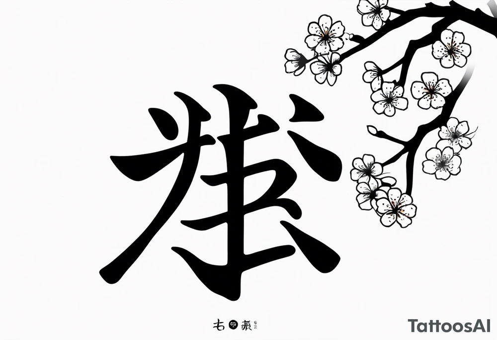 Japanese Kanji symbol for Courage for my pec with cherry blossom accents around it small. courage symbol should be sharpish and black but cherry blossoms around it small in color tattoo idea