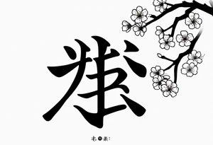 Japanese Kanji symbol for Courage for my pec with cherry blossom accents around it small. courage symbol should be sharpish and black but cherry blossoms around it small in color tattoo idea