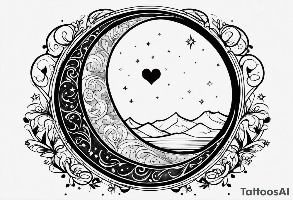 Crescent moon with a love heart inside tattoo idea Crescent moon with a love heart inside tattoo idea