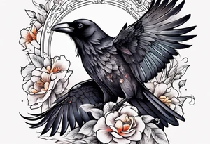crow and flowers half sleeve tattoo idea
