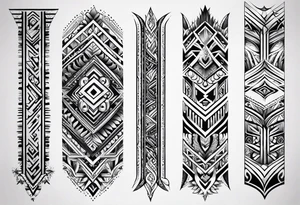 Simple vertical line work with tribal elements (for the bicep area) tattoo idea