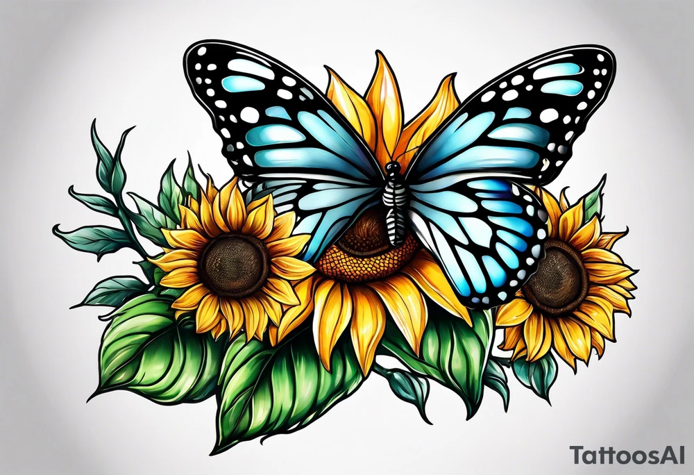 Butterfly and sunflower in memory of mom tattoo idea