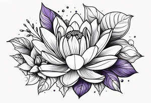 flower bouquet with 1 violet, 1 water lilly, and 1 holly tattoo idea
