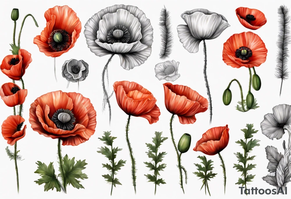 7 Poppy sleeve tattoo idea