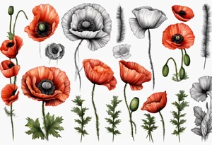 7 Poppy sleeve tattoo idea