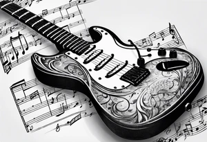 Electric guitar fading into sheet music tattoo idea