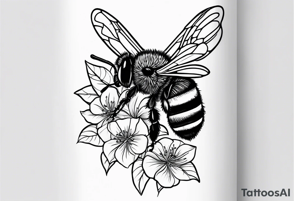 3 in by 2 in minimalist no color tattoo for forearm of a Hydrangea and bee tattoo idea