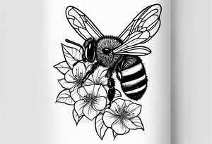 3 in by 2 in minimalist no color tattoo for forearm of a Hydrangea and bee tattoo idea