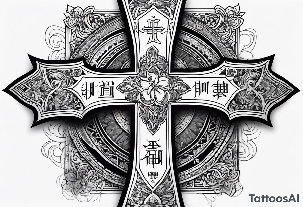 Forearm tattoo cross with rays of sun and
 a Bible verse Jeremiah 29:11 tattoo idea