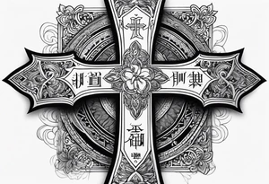 Forearm tattoo cross with rays of sun and
 a Bible verse Jeremiah 29:11 tattoo idea