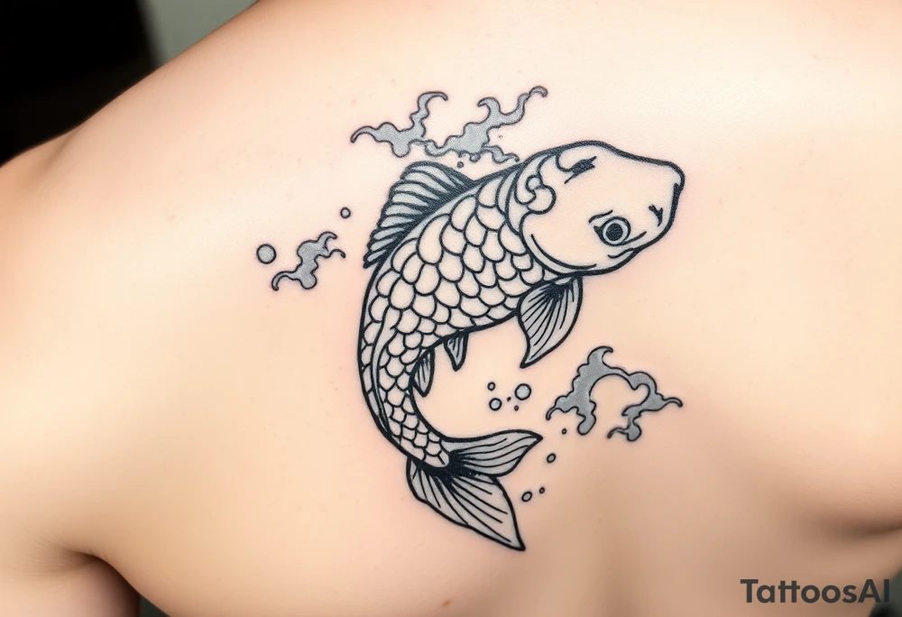 traditional koi fish swimming upstream through turbulent waves tattoo idea