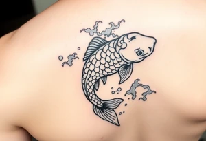 traditional koi fish swimming upstream through turbulent waves tattoo idea